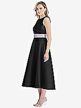 Side View Thumbnail - Black & Lilac Haze High-Neck Asymmetrical Shirred Satin Midi Dress with Pockets