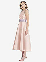 Side View Thumbnail - Blush & Lilac Haze High-Neck Asymmetrical Shirred Satin Midi Dress with Pockets