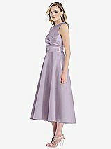 Side View Thumbnail - Lilac Haze & Lilac Haze High-Neck Asymmetrical Shirred Satin Midi Dress with Pockets