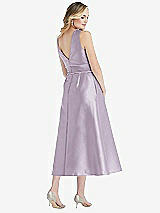 Rear View Thumbnail - Lilac Haze & Lilac Haze High-Neck Asymmetrical Shirred Satin Midi Dress with Pockets