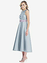 Side View Thumbnail - Mist & Lilac Haze High-Neck Asymmetrical Shirred Satin Midi Dress with Pockets