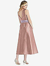 Rear View Thumbnail - Neu Nude & Lilac Haze High-Neck Asymmetrical Shirred Satin Midi Dress with Pockets