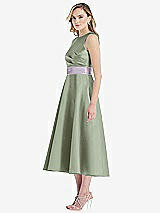 Side View Thumbnail - Sage & Lilac Haze High-Neck Asymmetrical Shirred Satin Midi Dress with Pockets