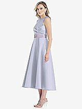 Side View Thumbnail - Silver Dove & Lilac Haze High-Neck Asymmetrical Shirred Satin Midi Dress with Pockets