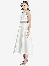Side View Thumbnail - White & Lilac Haze High-Neck Asymmetrical Shirred Satin Midi Dress with Pockets