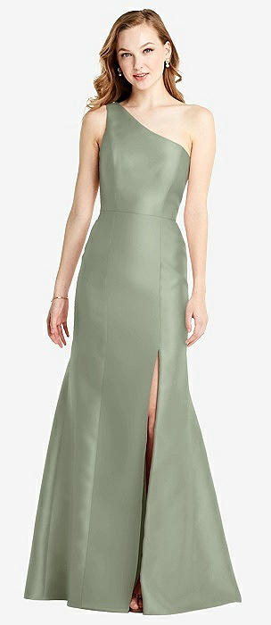 green emerald velvet dress Bow One Shoulder Crepe Bridesmaid Dress main image 0