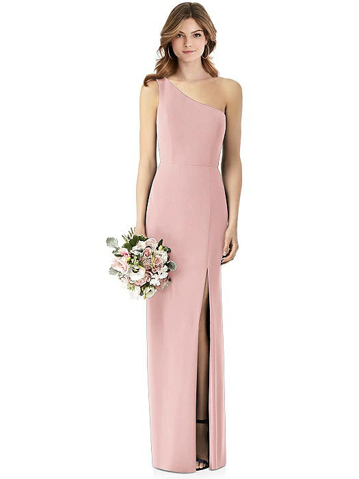 One-Shoulder Crepe Trumpet Gown with Front Slit