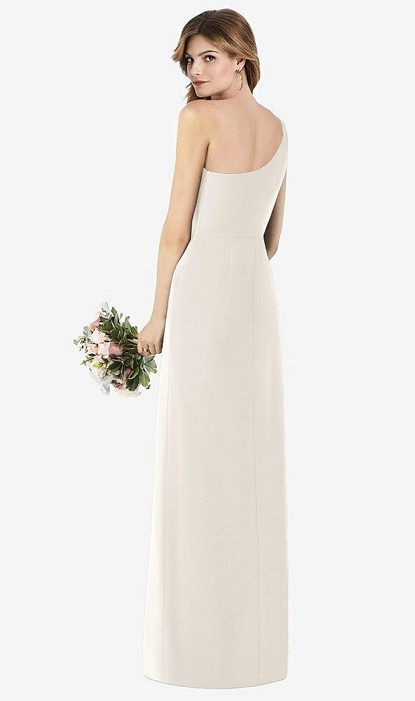 Back View - Ivory One-Shoulder Crepe Trumpet Gown with Front Slit