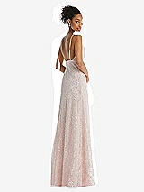 Rear View Thumbnail - Blush V-Neck Metallic Lace Maxi Dress with Adjustable Straps