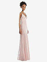 Side View Thumbnail - Rose V-Neck Metallic Lace Maxi Dress with Adjustable Straps