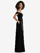 Side View Thumbnail - Black Off-the-Shoulder Flounce Sleeve Velvet Maxi Dress