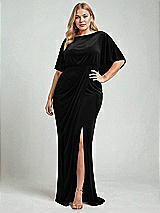 Alt View 2 Thumbnail - Black Flutter Sleeve Open-Back Velvet Maxi Dress with Draped Wrap Skirt