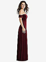 Side View Thumbnail - Cabernet Ruffle Sleeve Off-the-Shoulder Velvet Maxi Dress