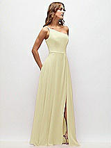 Side View Thumbnail - Butter Yellow One-Shoulder Chiffon Maxi Dress with Shirred Front Slit