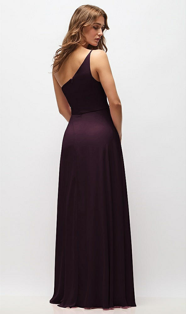 Back View - Deep Plum One-Shoulder Chiffon Maxi Dress with Shirred Front Slit