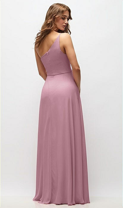 One-shoulder Chiffon Maxi Bridesmaid Dress With Shirred Front Slit