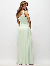 Rear View Thumbnail - Mint Green One-Shoulder Chiffon Maxi Dress with Shirred Front Slit