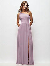 Front View Thumbnail - Suede Rose One-Shoulder Chiffon Maxi Dress with Shirred Front Slit