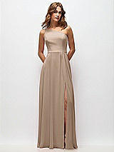 Front View Thumbnail - Topaz One-Shoulder Chiffon Maxi Dress with Shirred Front Slit
