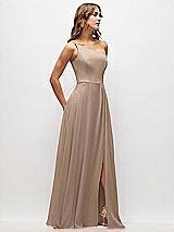 Side View Thumbnail - Topaz One-Shoulder Chiffon Maxi Dress with Shirred Front Slit