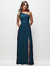 Front View Thumbnail - Atlantic Blue One-Shoulder Chiffon Maxi Dress with Shirred Front Slit
