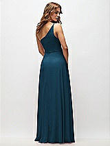 Rear View Thumbnail - Atlantic Blue One-Shoulder Chiffon Maxi Dress with Shirred Front Slit