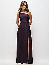 Front View Thumbnail - Aubergine One-Shoulder Chiffon Maxi Dress with Shirred Front Slit