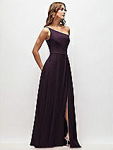 Side View Thumbnail - Aubergine One-Shoulder Chiffon Maxi Dress with Shirred Front Slit