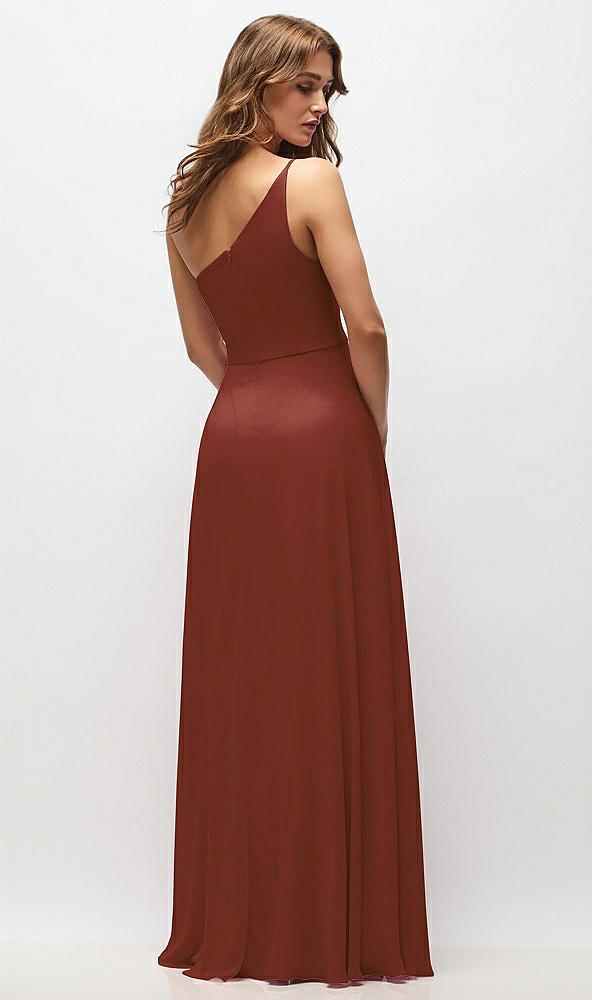 Back View - Auburn Moon One-Shoulder Chiffon Maxi Dress with Shirred Front Slit