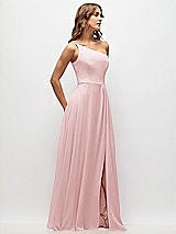 Side View Thumbnail - Ballet Pink One-Shoulder Chiffon Maxi Dress with Shirred Front Slit