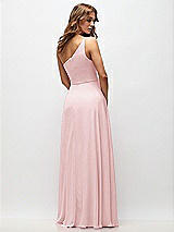 Rear View Thumbnail - Ballet Pink One-Shoulder Chiffon Maxi Dress with Shirred Front Slit