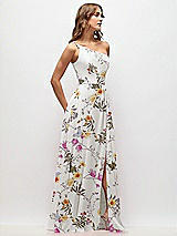Side View Thumbnail - Butterfly Botanica Ivory One-Shoulder Chiffon Maxi Dress with Shirred Front Slit