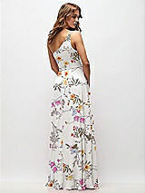 Rear View Thumbnail - Butterfly Botanica Ivory One-Shoulder Chiffon Maxi Dress with Shirred Front Slit