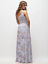 Rear View Thumbnail - Butterfly Botanica Silver Dove One-Shoulder Chiffon Maxi Dress with Shirred Front Slit