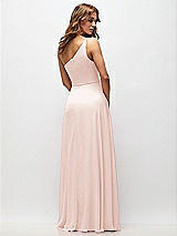 Rear View Thumbnail - Blush One-Shoulder Chiffon Maxi Dress with Shirred Front Slit