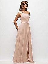 Side View Thumbnail - Cameo One-Shoulder Chiffon Maxi Dress with Shirred Front Slit