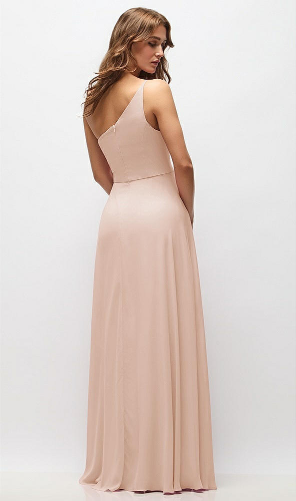 Back View - Cameo One-Shoulder Chiffon Maxi Dress with Shirred Front Slit