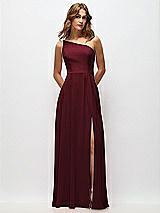 Front View Thumbnail - Cabernet One-Shoulder Chiffon Maxi Dress with Shirred Front Slit