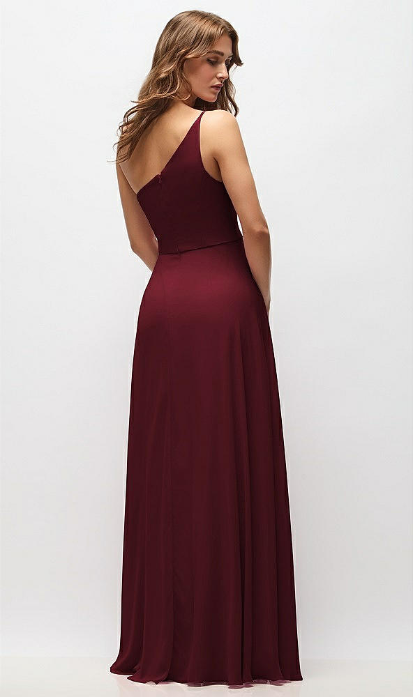 Back View - Cabernet One-Shoulder Chiffon Maxi Dress with Shirred Front Slit