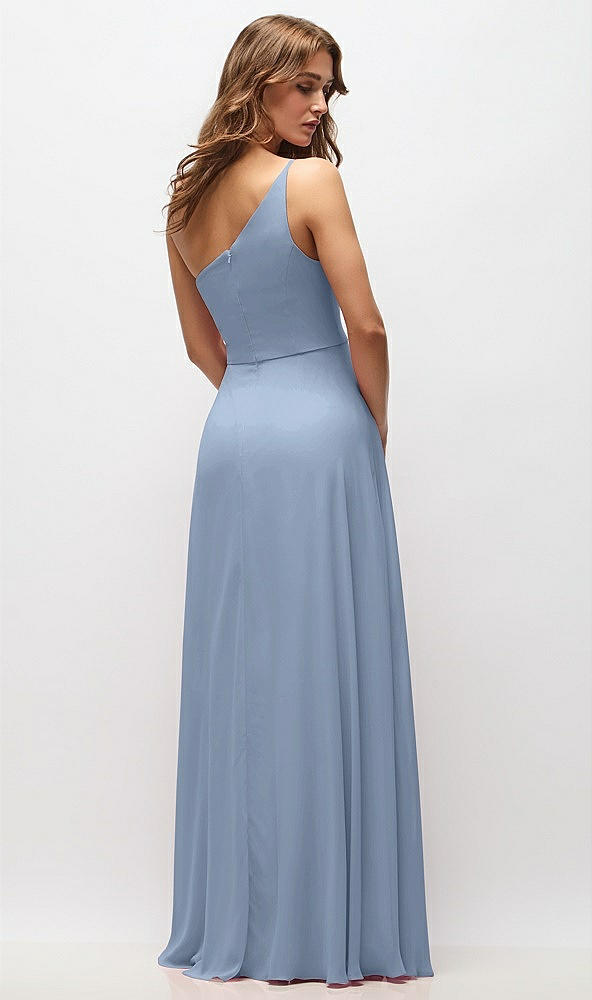 Back View - Cloudy One-Shoulder Chiffon Maxi Dress with Shirred Front Slit