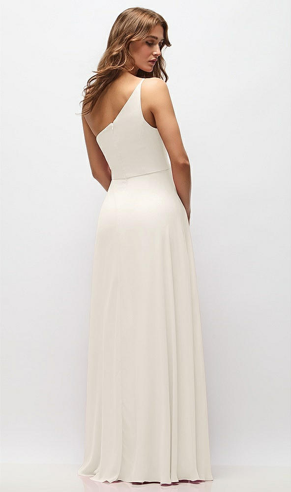 Back View - Ivory One-Shoulder Chiffon Maxi Dress with Shirred Front Slit
