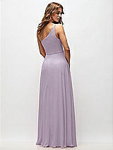 Rear View Thumbnail - Lilac Haze One-Shoulder Chiffon Maxi Dress with Shirred Front Slit
