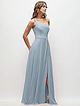 Side View Thumbnail - Mist One-Shoulder Chiffon Maxi Dress with Shirred Front Slit