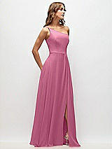 Side View Thumbnail - Orchid Pink One-Shoulder Chiffon Maxi Dress with Shirred Front Slit