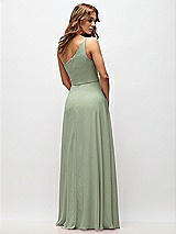 Rear View Thumbnail - Sage One-Shoulder Chiffon Maxi Dress with Shirred Front Slit