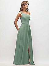 Side View Thumbnail - Seagrass One-Shoulder Chiffon Maxi Dress with Shirred Front Slit