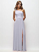 Front View Thumbnail - Silver Dove One-Shoulder Chiffon Maxi Dress with Shirred Front Slit