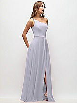 Side View Thumbnail - Silver Dove One-Shoulder Chiffon Maxi Dress with Shirred Front Slit
