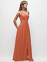 Side View Thumbnail - Terracotta Copper One-Shoulder Chiffon Maxi Dress with Shirred Front Slit