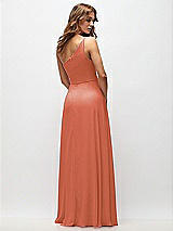 Rear View Thumbnail - Terracotta Copper One-Shoulder Chiffon Maxi Dress with Shirred Front Slit